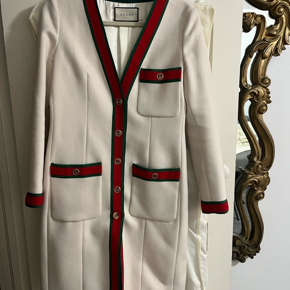 Gucci Jackets & Blazers - Gucci Web Wool White Coat with Red and Green Accents 40 4